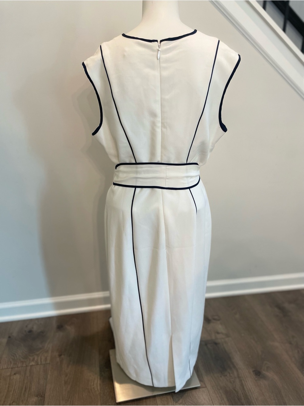 New York & Company White Midi Dress with Black Trim and Belt - Picture 2 of 6